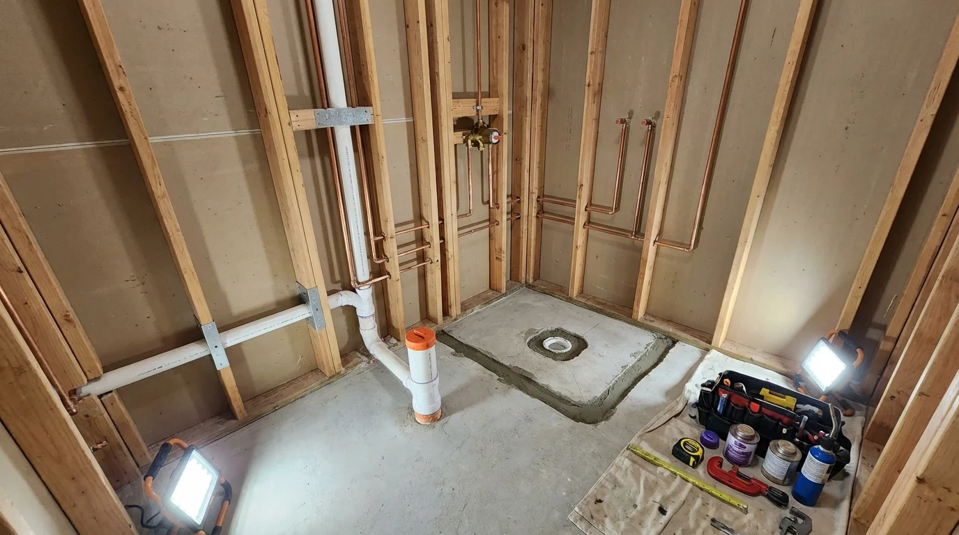 Bathroom rough-in plumbing during remodel by Johns Plumbing LLC in Tonto Basin