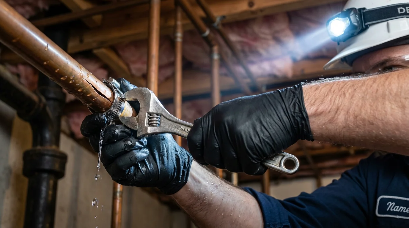 Emergency pipe clamp repair being performed by a Johns Plumbing LLC plumber in Tonto Basin