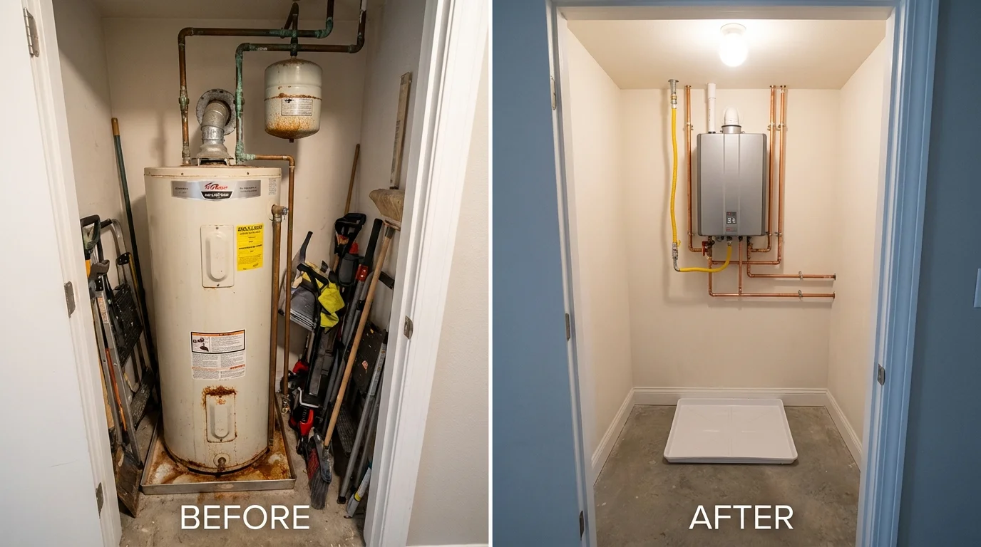 Tank water heater versus wall-mounted tankless unit comparison for Tonto Basin, AZ homeowners
