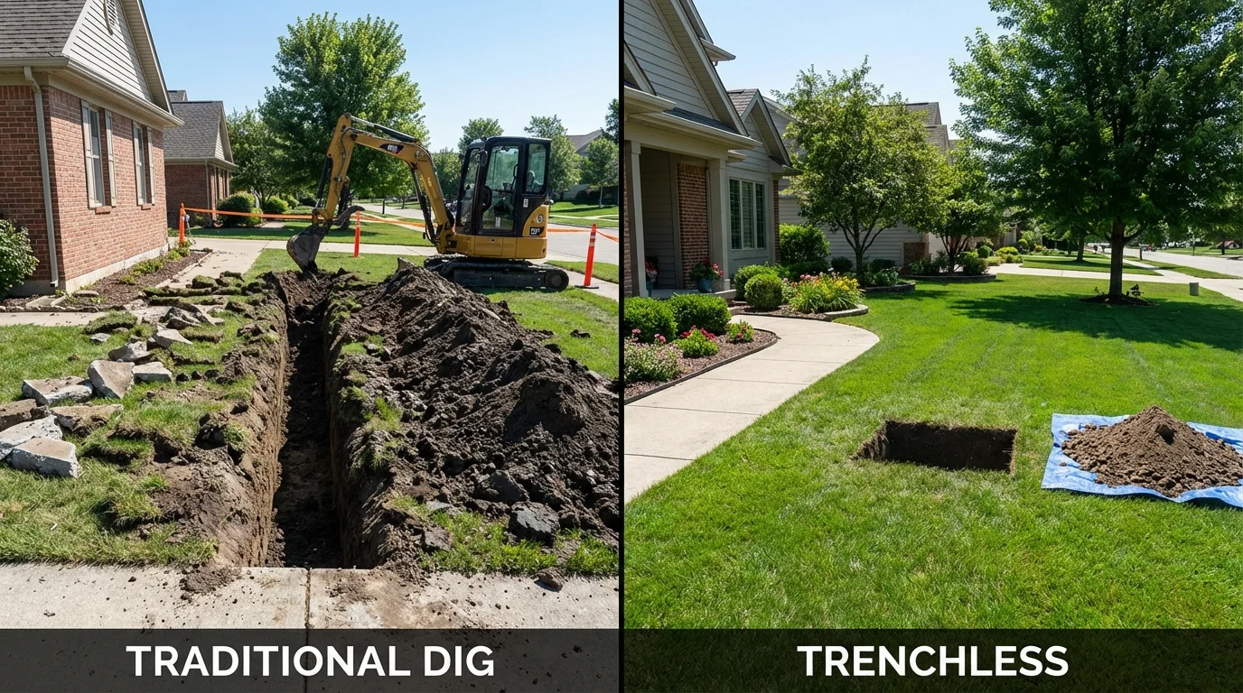 Trenchless sewer repair with minimal yard damage versus traditional excavation in Tonto Basin, AZ